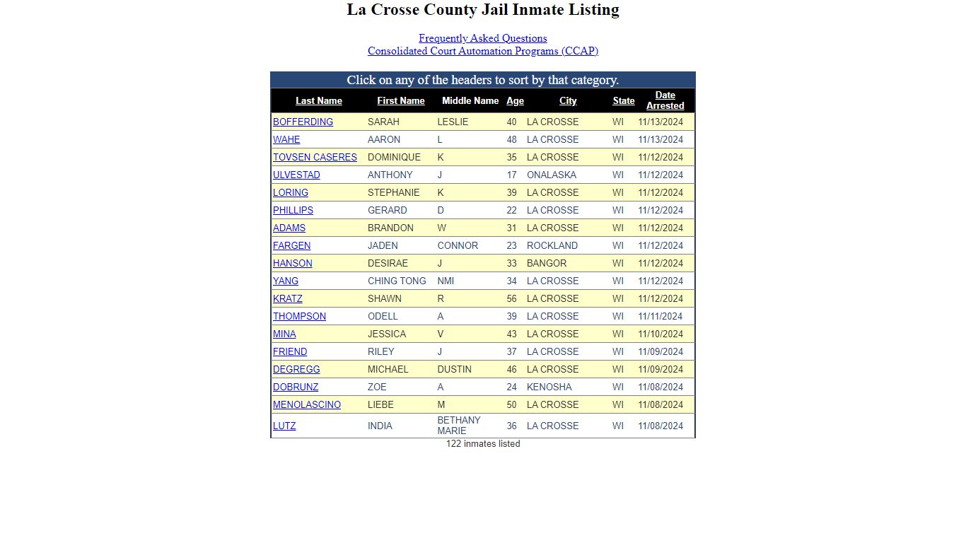 Inmate Locater-Version: 2024.5.2.0 - La Crosse County, Wisconsin