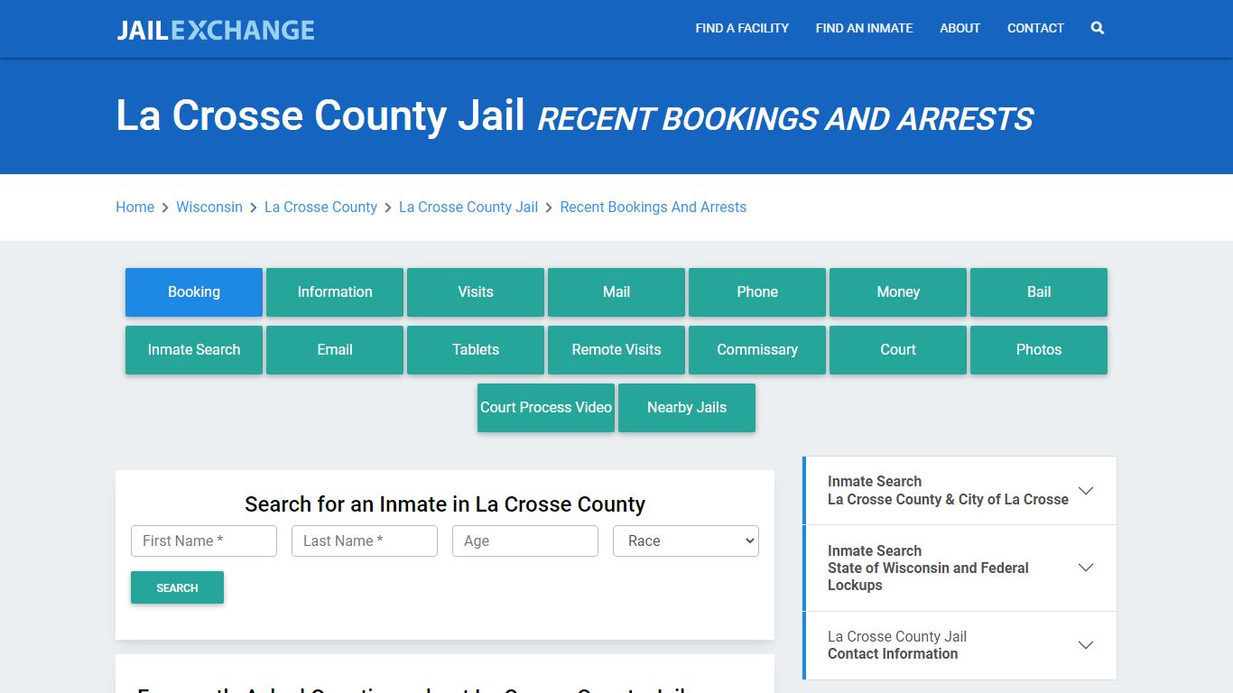 La Crosse County Jail Recent Bookings And Arrests - Jail Exchange